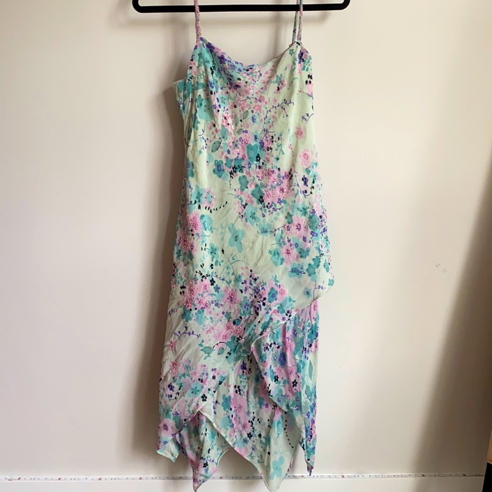 Eva Blue frilly, floral dress